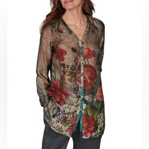 Soft Surroundings Camellia Long Sleeve Floral Shirt